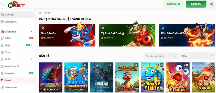 Danh mục hơn 1000+ trò chơi BBet cung cấp 