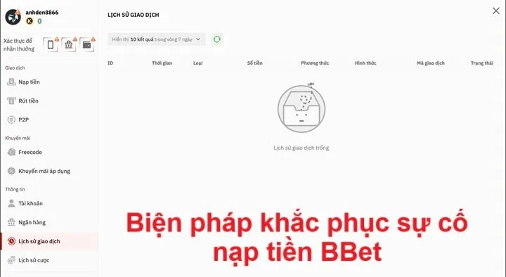 Biện pháp xử lý sự cố nạp tiền BBet thường gặp
