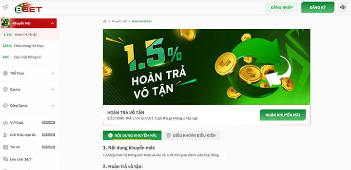 Khuyến mãi/Ưu đãi hấp dẫn tại nhà cái BBet