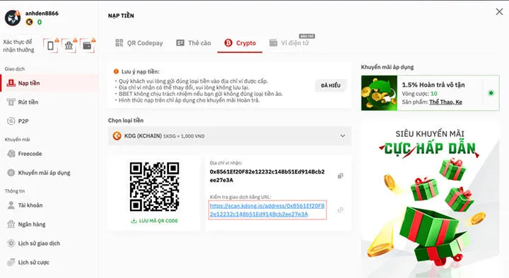 Hình thức giao dịch nạp/rút siêu nhanh tại BBet