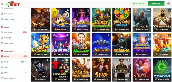 Danh mục hơn 1000+ trò chơi BBet cung cấp 
