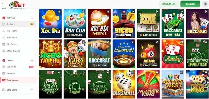 Danh mục hơn 1000+ trò chơi BBet cung cấp 