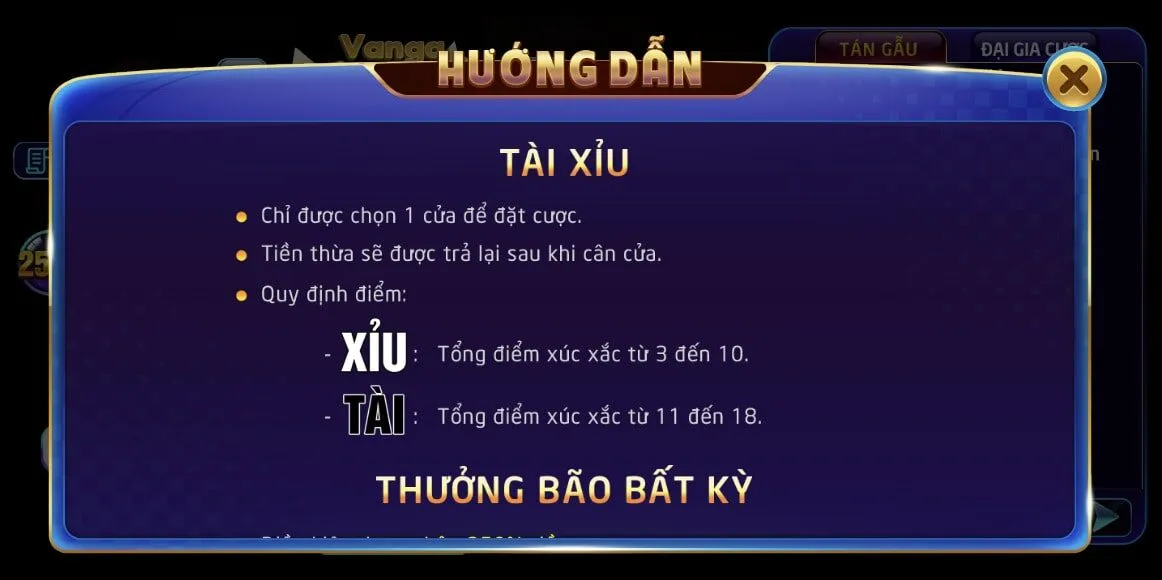 Các cửa cược của tài xỉu Vanga tiên tri BBET