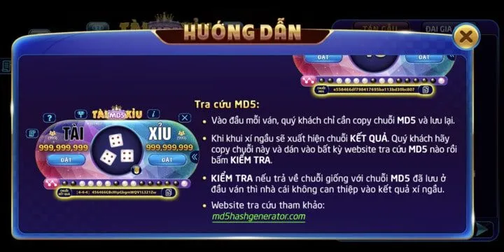 Cửa cược quan trọng trong tài xỉu MD5 BBET